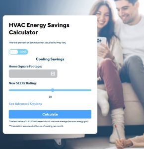 static form for calculating energy savings for heat or cool based on square footage
